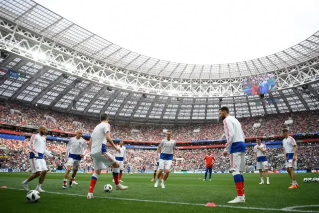 Russia players warming up