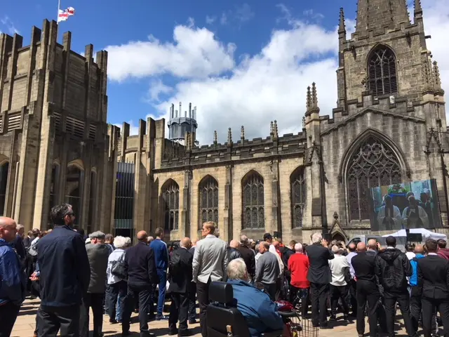 crowds gather outside Sheffield Cathedral as funeral begins