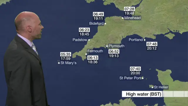 High tide times map for Devon and Cornwall