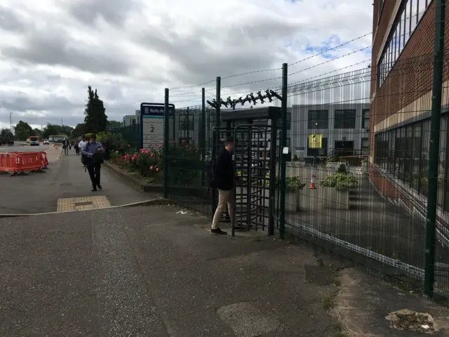 Rolls-Royce workers arrive at Victory Road, Derby