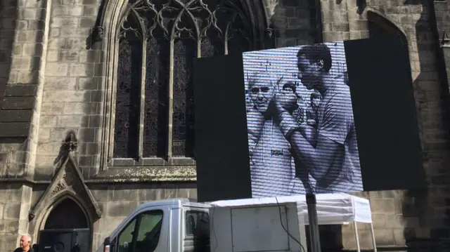 Screen installed outside Sheffield Cathedral