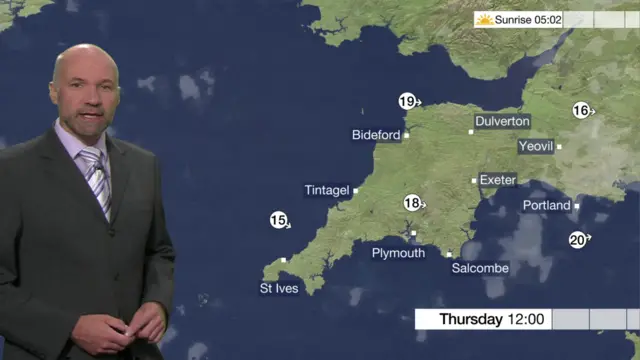 weather map for Devon and Cornwall