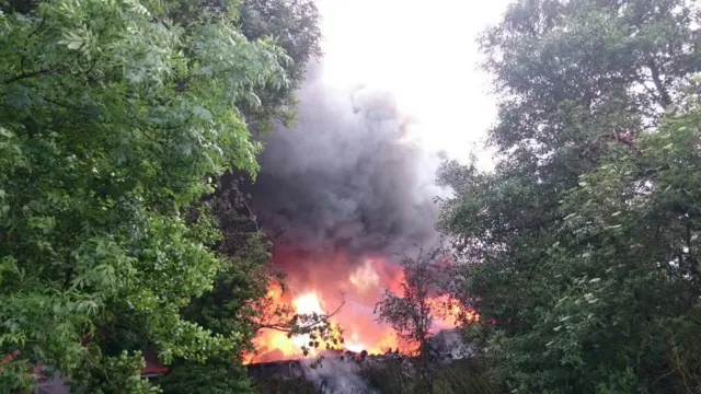 Flames at the site