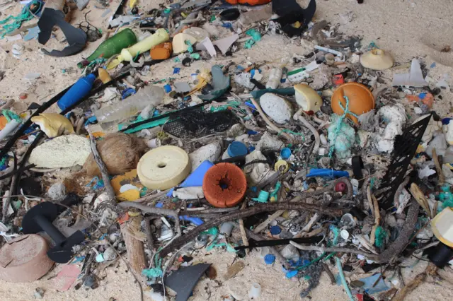 litter on a beach