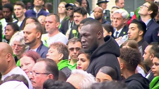 Stormzy joined the mourners for the service at the base of Grenfell Tower