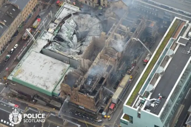 The ABC roof has collapsed as the fire spread