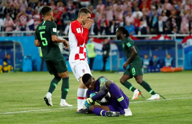 Croatia's Mateo Kovacic reacts as Nigeria's Francis Uzoho looks on