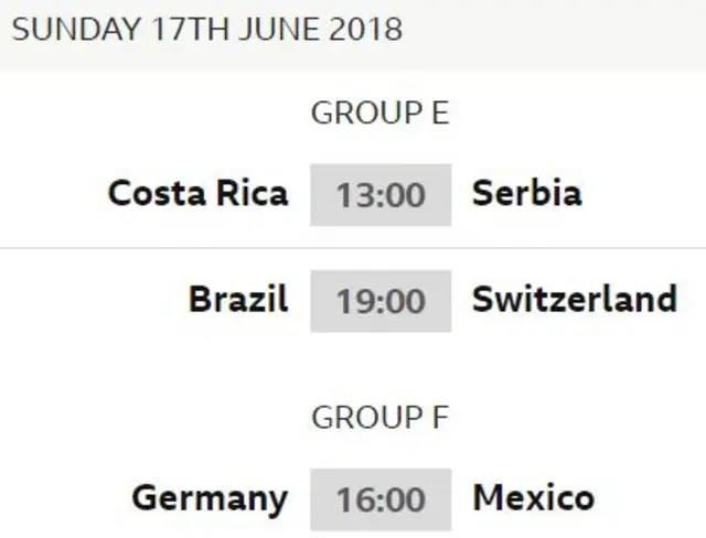 17 June World Cup fixtures