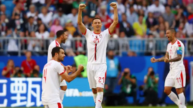 Serbia players celebrate