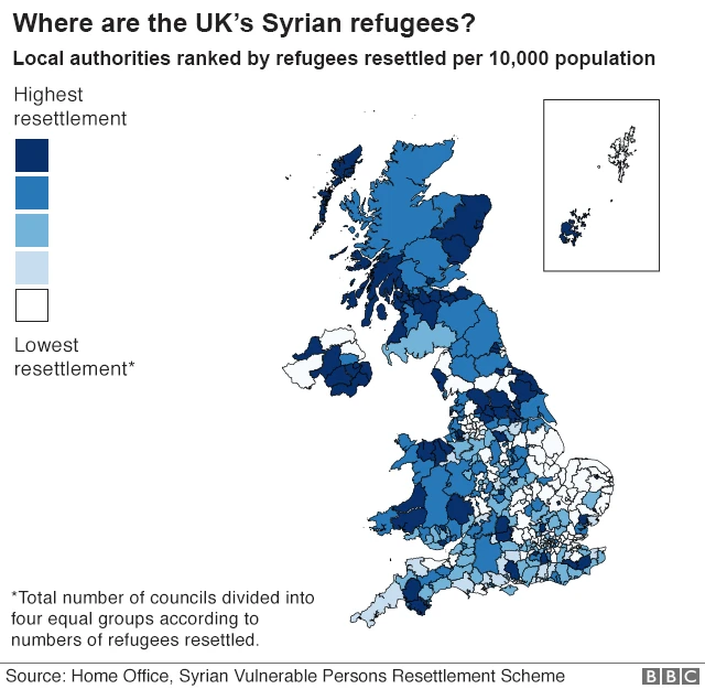 Where the UK's Syrian regugees reside