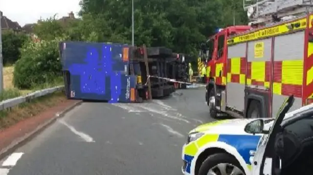 The overturned lorry