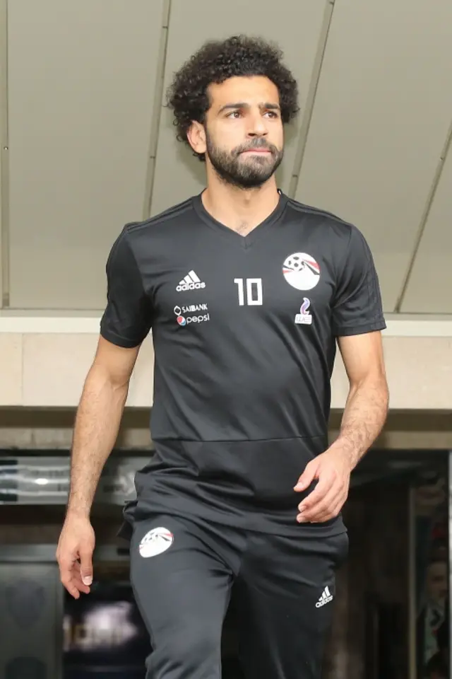 Mohamed Salah arrives for a training session at the Akhmat Arena stadium in Grozny on June 17, 2018