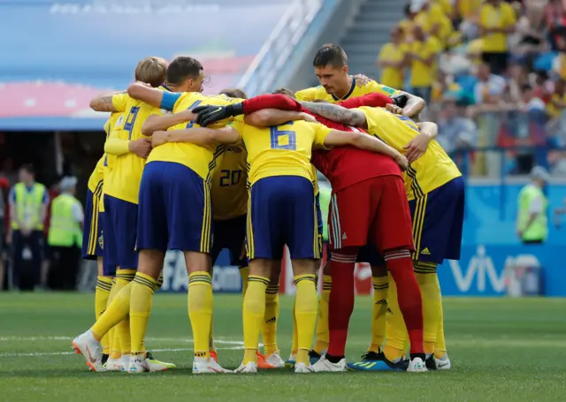 Sweden team huddle ahead of kick-off