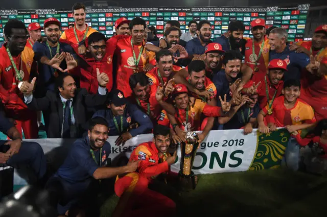 Islamabad United celebrate winning the Pakistan Super League