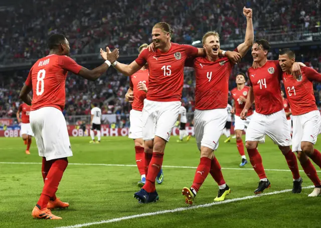 Martin Hinteregger celebrates with his team-mates