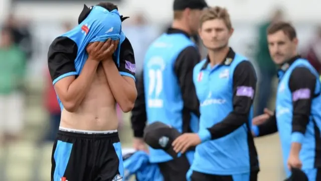 Patrick Brown of Worcestershire Rapids reacts after losing the Royal London One-Day Cup Semi-Final match