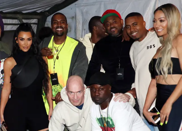 Kanye West (second left) and Nas (second right) at last week's album listening party