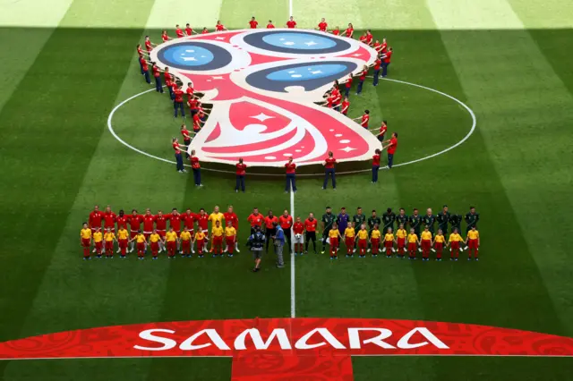 Denmark and Australia players line-up