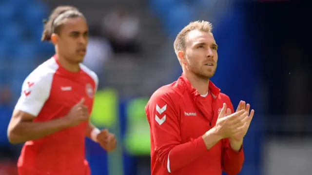 Christian Eriksen warms up for Denmark