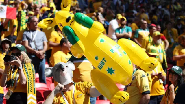 Australia fan holds inflatable during match against France