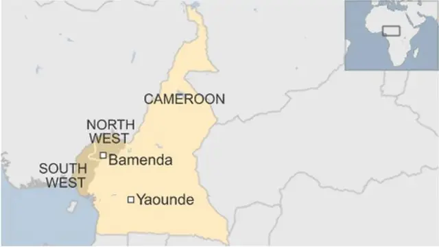 A map showing the location of Bamenda in Cameroon