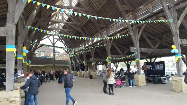 Penistone Market Barn with bunting from the tour de Yorkshire