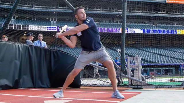 Sam Burgess plays baseball