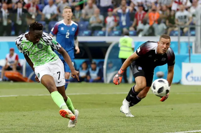 Ahmed Musa scores Nigeria's second goal against Icelance