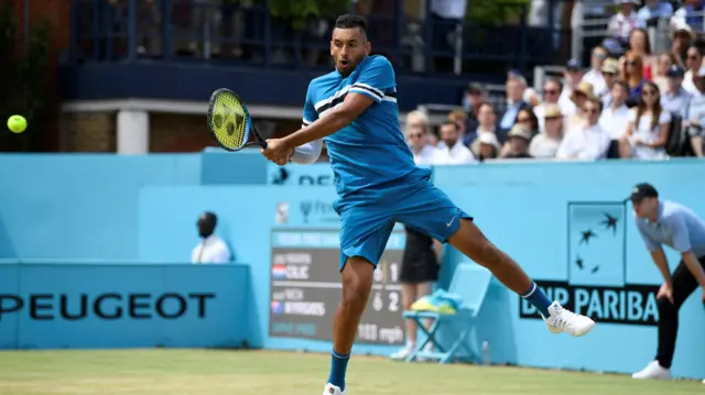 Kyrgios returns during the second set