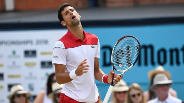 Djokovic reacts during the second set