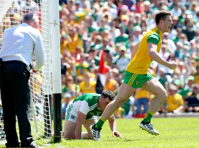 Eoghan Ban Gallagher turns to celebrate after scoring a goal for Donegal