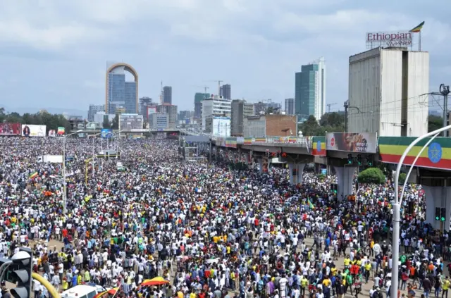 Supporters of Ethiopia Prime Minister attend a rally on Meskel Square in Addis Ababa on June 23, 2018.