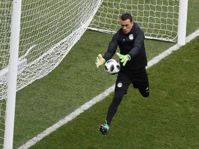 Essam El-Hadary trains with the team at the Volgograd Arena in Volgograd on June 24, 2018