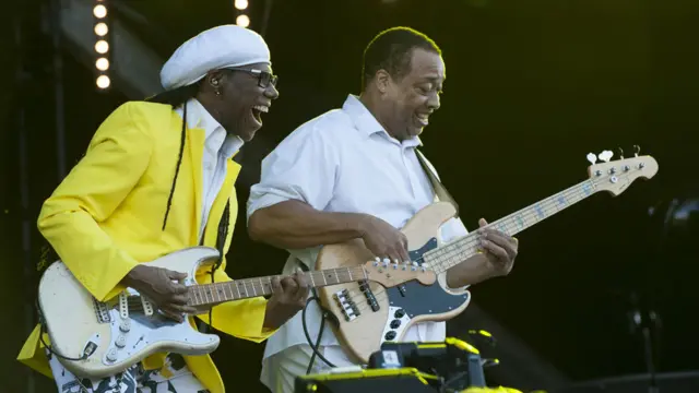 Nile Rodgers on stage at the Isle of Wight Festival