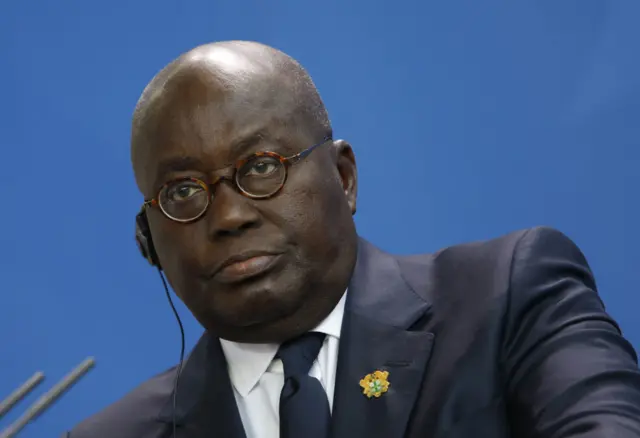 Ghanaian President Nana Akufo-Addo address the media during a joint press conference with german Chancellor in the German Chancellery on February 28, 2018 in Berlin, Germany.