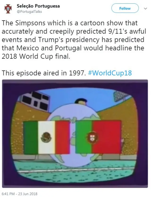 The Simpsons predicted a Mexico v Portugal final for the 2018 World Cup, back in 1997