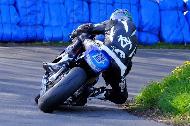 Motorcyclist at Drury's Hairpin on Oliver's Mount race circuit