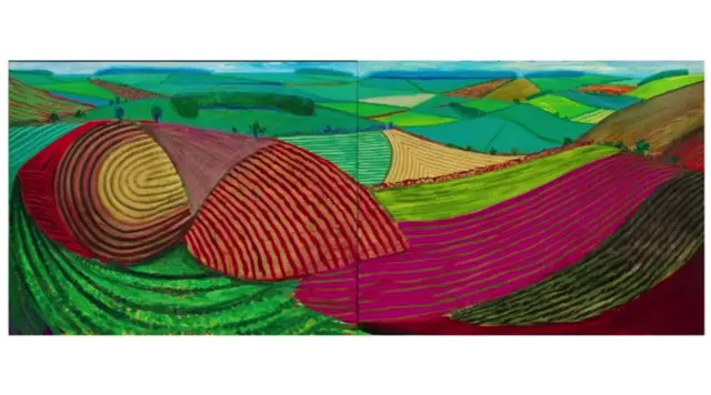 Brightly coloured painting of Yorkshire Wolds