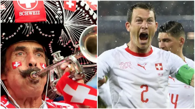 Switzerland fan and player celebrate