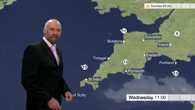 weather map for Devon and Cornwall