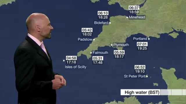 high tide times map for Devon and Cornwall