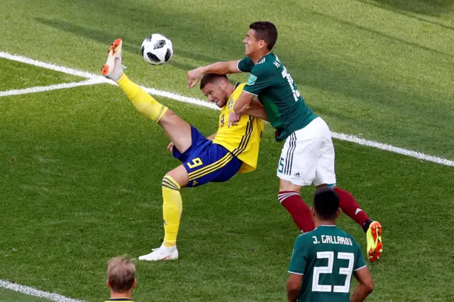 Marcus Berg attempts an overhead kick