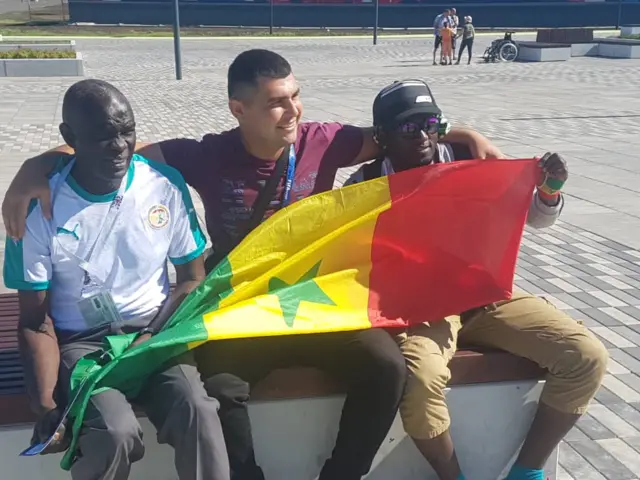 Senegalese and Colombian fans in Samara