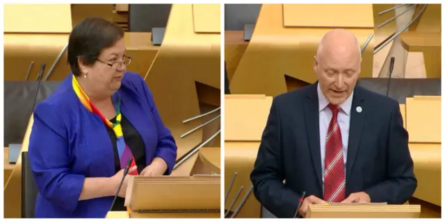 Jackie Baillie sporting a TIE tie questions Joe Fitzpatrick