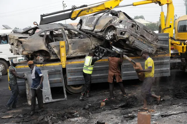 Rescue workers at the scene in Lagos, Nigeria