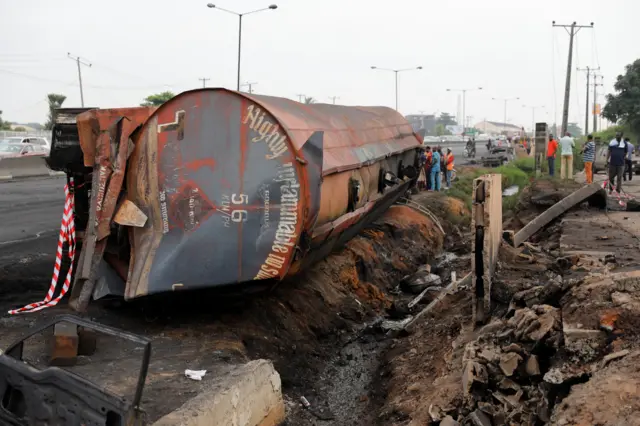 The burnt-out tanker, Lagos, Nigeria