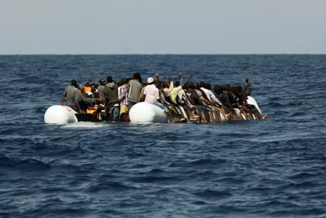 Migrants on a boat in 2016