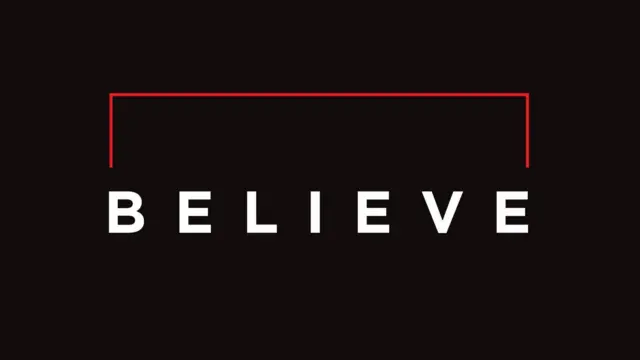 Believe on black background with a red goalpost logo