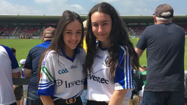 Monaghan fans Leeona Carey and Rachel Lavery before the game in Omagh