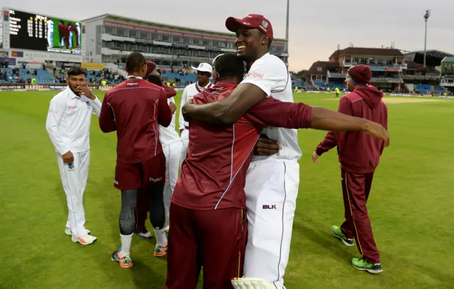 West Indies celebrate beating England at Headingley